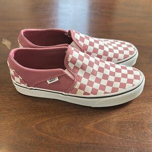 Vans Pink and White Checkered Slip-On Sneakers